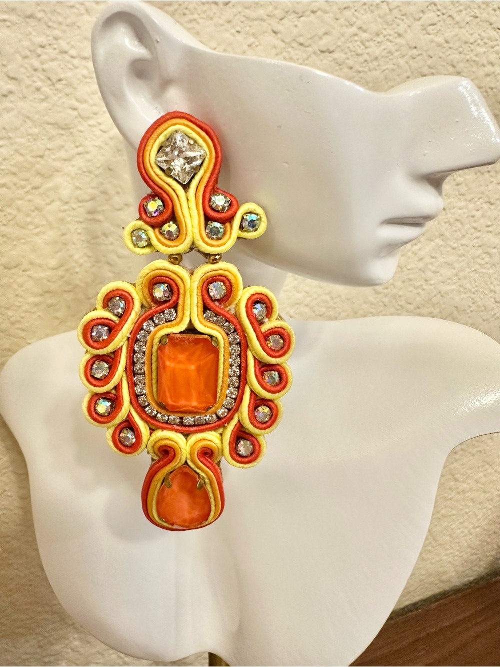 Handmade Orange & Yellow Soutache Statement Earrings